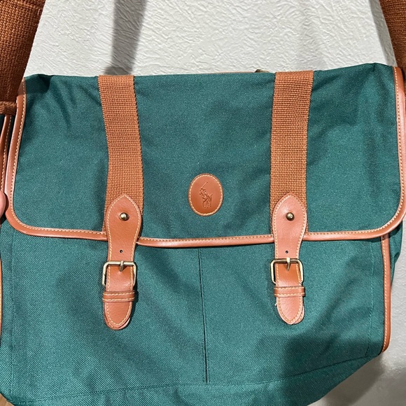 Polo Ralph Lauren Green Messenger Bag with Brown Accents NWOT - Picture 3 of 7